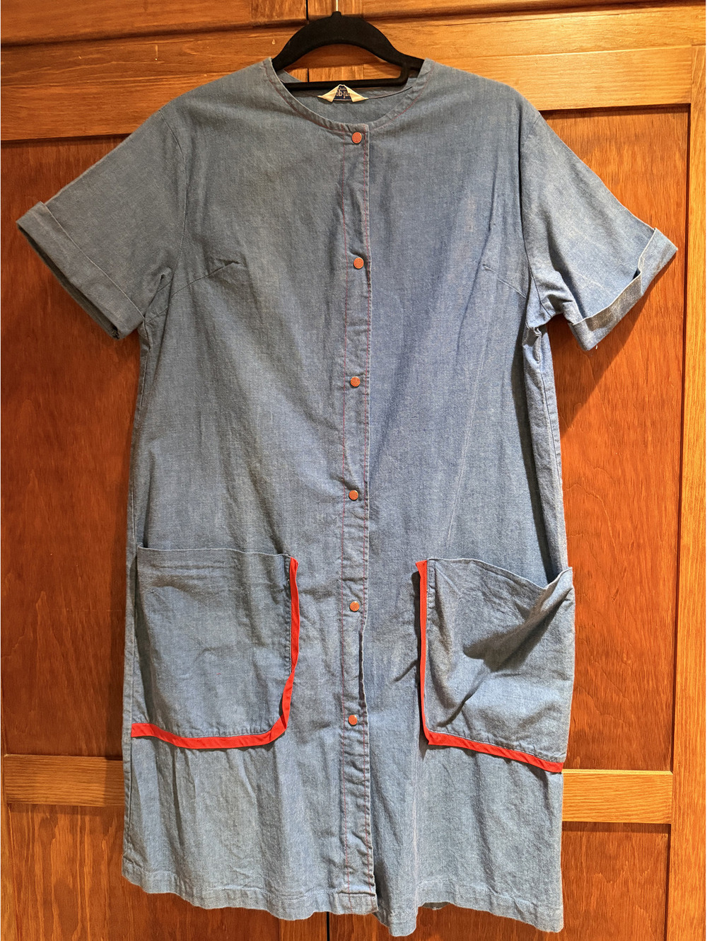 Cute Unique Vintage Denim House Dress with Pockets Boxy Shirtdress